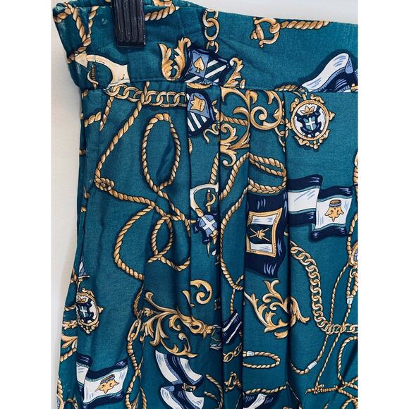 vintage Portraits by Northern Isles a line skirt size 12 green gold chain print - Picture 4 of 9